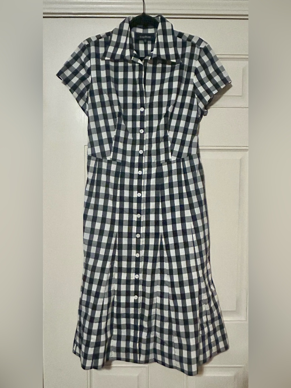Vintage EUC Evan Picone Black and White Gingham Button-Front Midi Dress Size 8